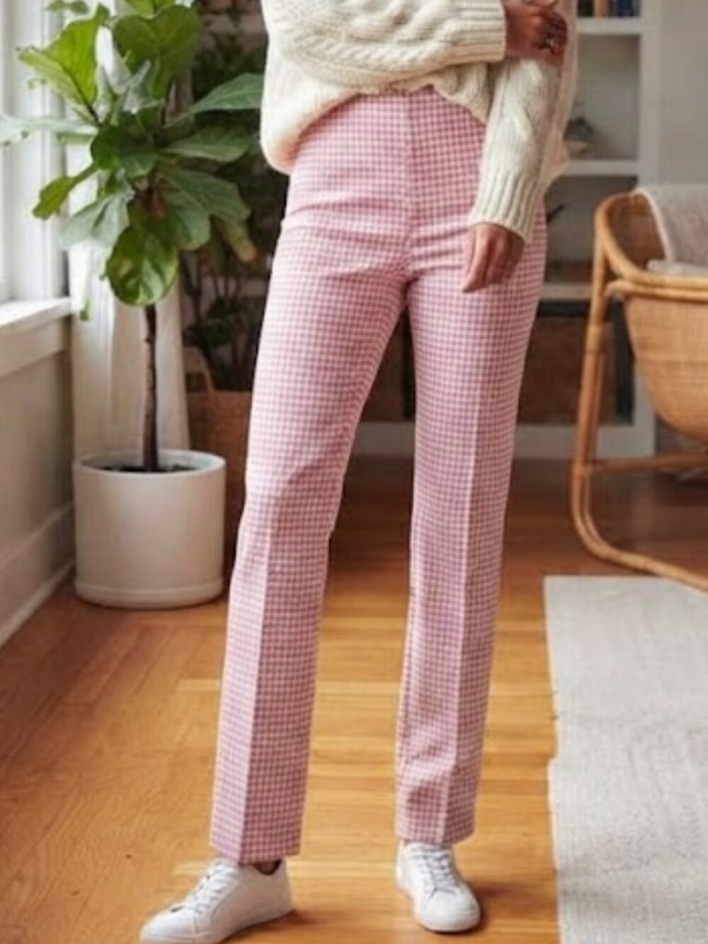 Lisette Pink Houndstooth Stretch Dress Pants
